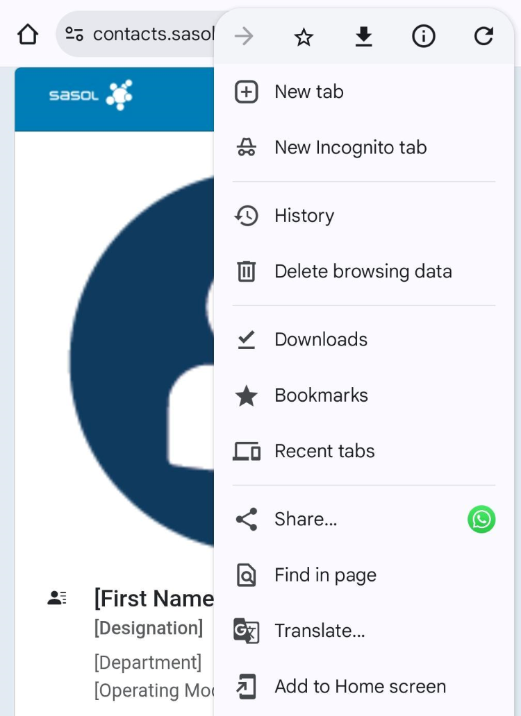 Screenshot of the Add to Home screen option